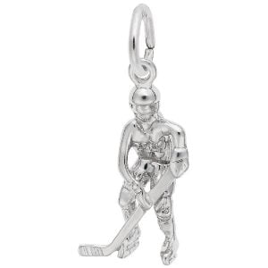 silver female hockey player charm