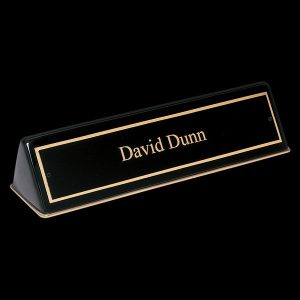 Black Piano Finish Desk Wedge with Black Brass Plate