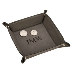 grey leatherette valet tray engravable