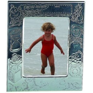 silverplate baby engraved birth record picture frame