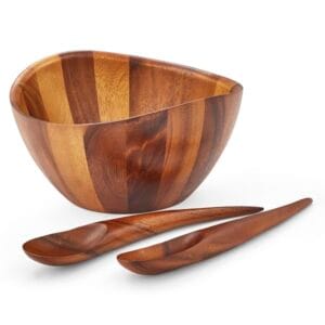 nambe wooden bowl and spoons
